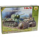 Zvezda - 1/35 - Soviet Battle Tank with Mine Roller - T-34/76