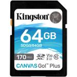 Kingston 64GB Canvas Go! Plus SD Memory Card Class 10, UHS-I, U3, V30, up to 170MB/s read, and 70MB/s write for DSLRs, mirrorless cameras and 4K video production
