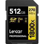 Lexar Professional Gold Series SDXC Memory Card - 512GB UHS-II - V60 - 1800x - Read up to 270MB/s - Write up to 180MB/s - Captures High-Quality Images & Extended Lengths of Stunning 1080p FHD / 3D / 4K Video with a DSLR Camera / HD Camcorde