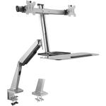 KONIC 13"-27" Dual Monitor Desk Mount Stand With Keyboard Tray - Gas Spring Floating Sit-Stand Desk Converter