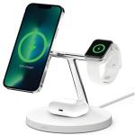 Belkin 3-in-1 Wireless Charging Stand with MagSafe 15W - White, Supports Fast Charging for Apple watch Series 8 & 7
