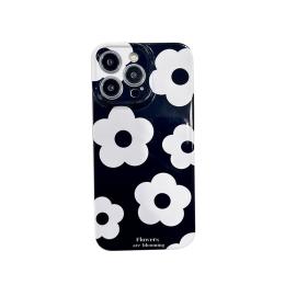 Fashion Case for iPhone 14 Pro - White and Black Flower, hard TPU