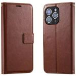 iPhone 13 Pro Flip Wallet Case - Brown 3 Card Slots, Cash Compartment, Magnetic Clip