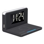 In Touch Alarm Clock with Wireless Charger - Black LED Night Light 10W of fast wireless charging