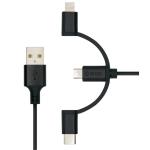 Moki 3 in 1 MicroUSB / Type-C / Lightning to USB-A SynCharge Cable 1M