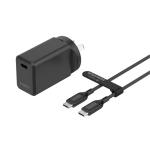 Mophie Essential 30W PD Single Port Wall Charger Bundle - Black, 1 USB-C, 1 USB-A with 1M USB-C to USB-C Cable, Up to 30W Fast Charging Apple iPhones, Samsung Smart Phones, Solid Construction