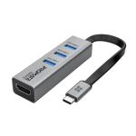 Promate MEDIAHUB-C3.GRY 4-In-1 USB Multi-Port Hub With USB-C Connector.Includes 3x USB-A 3.0 Ports & 1x HDMI Port. Supports 4K 30Hz. Easy Instal Plug & Play. Grey Colour.