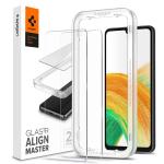 Spigen Galaxy A33 5G (2022) Full Coverage Premium Curved Tempered Glass Screen Protector (2 Pack), Black Durable 9H Screen Hardness, Rounded Edges, Delicate Touch, Compatible with Spigen Phone Case, AGL04296