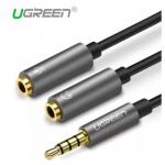 UGREEN AV141 3.5mm Audio Extension Cable Male to 2x Dual Female Audio & Mic Headphone Y Splitter Cable - 20cm - Aluminum Case (Black)