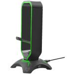 Vertux EXTENT.BLK Multi-Purpose Mouse Bungee with Headphone Stand & USB Hub, High Speed USB-A 3.0 Hub, Anti-Skid Feet, Dynamic LED Lights. Compatible with Mac/Win, 1.5m Cable, Black Colour