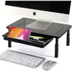 Office Monitor & Laptop Ergonomic Metal Riser Stand - 3 Levels Adjustable Height with Storage Drawer