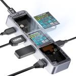 Dockcase Explorer Edition - Glossy Silver 6in1 USB-C Single 4K Smart Hub, with 100w Power Delivery, 1.44" Screen, HDMI2.0 (4K60Hz/2K120Hz), USB-C x2, USB-A x2, RJ45 Gigabit Ethernet x1, Aluminum Alloy with Tempered Glass case, support Windo