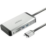 Promate 12-in-1 Multi-Port Hub with USB-C Connector - Silver / Black Includes 4x USB-A & 2x USB-C Ports - 2x HDMI Ports - 1x RJ45 Gig Port - 1x Aux - SD / TF Card Slots - Supports 100W PD