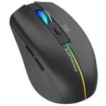 Promate KITT.BLK Ergonomic Wireless Optical Mouse - Black LED Rainbow Lights - 500mAh Rechargable Battery - 10mRange - Plug & Play - Supports 800/1200/1600 DPI High Precision - Amidextrous Design