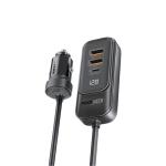 Promate 120W In-Car Device Charger with Backseat 3 Port Charging Hub. Includes 2x USB-C &2xUSB-APorts. Supports 30W QC3.0. LED DIsplay, 1.5m Cable, Ultra Small & Compact. Charge 4x Devices Simultaneously.