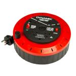 Dynamix PEXT-REEL10M 10M 4-Way 10A Cable Reel    Cassette with DP Switch (on/off).OverloadThermal Cut-out Protection. 3x 1.0mm Cable. Drum Wind Handle for Retracting. Easy Recoil. Plastic Case. Black Cable.