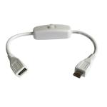 Retail Package White USB 2.0 Cable with Power Switch, Micro USB Type B Male to Micro USB Type B Female, 200mm Long, Inline Power Switch Cable for Raspberry Pi