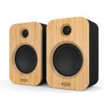 MARLEY Get Together Duo 40W Wireless Stereo Bookshelf Speaker System - Premium Bamboo finish, Bluetooth + RCA + 3.5mm inputs, Portable right speaker with up to 20 hours battery, USB Type-C charging