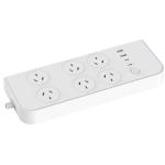 Brilliant Smart Smart WiFi Powerboard 6 Outlet with 2xUSB-A /2xUSB-C Chargers, 1.4m cable length, Access and manage your home electronics, appliances or devices from anywhere
