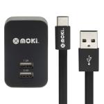 Moki SynCharge ACC-MTCWALL USB-C Cable + Wall Charger - Black