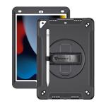 Armor-X (RIN Series) RainProof Military Grade Rugged iPad Case for iPad 10.2" ( 9/8/7th Gen ) -( Black)  With  Pen Holder , Hand Strap , Kick-Stand & Shoulder Strap