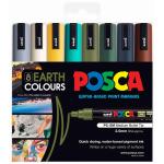 Uni PC5MEC8C Uni Posca Marker 1.8-2.5mm Med Bullet 8 Pack Earth Colours PC-5M