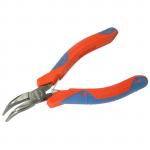 Goldtool Precision Plier 120mm Polished CRV Bent Nose - 28mm Smooth Jaws - Double Leaf Springs Rubber Easy Grip Handles for Greater Comfort - Red/Blue Colour Handles