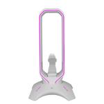 Headphone Stand Multifunctional White Hanger / Holder for Headset / Headphone / Gaming Headset / Universal Earphone, RGB 7 LED Colors + Color Changing Mode, 2-Port USB Hub, Mouse Bungee Cord Holder