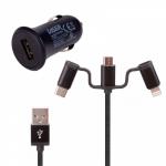 Laser 2.4A 3-in-1 Charging Cable Car Charger - Black PW-UB243C-BLK