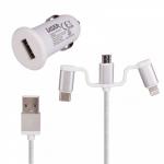 Laser 2.4A 3 in 1 Charging Cable Car Charger - White