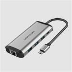 Vention THAHB  Multi-function Type-C to HDMI/USB3.0 3/TF/SD/RJ45/3.5mm/PD Docking Station 0.15mGray Metal Type