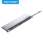 Vention THSHC  Multi-function USB-C to DP/HDMI/VGA/USB-C Gen 1/USB 3.0x2/USB 2.0/RJ45/SD/TF/TRRS3.5mm/PD Docking Station 0.25m Gray Metal Type