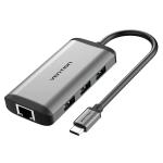 Vention CNCHB  Type-C to HDMI/USB3.0 3/RJ45/PD Converter 0.15M Gray Metal Type