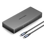 Vention TPWH0  USB-C to (DP+HDMI)/(USB-C+HDMI)/USB 3.2 Gen 2-C 2/USB 3.2 Gen 2-A/RJ45/SD/TF/PDDisplayLink Docking Station Gray Aluminum Alloy Type